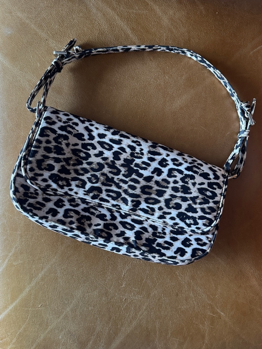 Leopard Print Women’s Shoulder Bag - Black & Cream